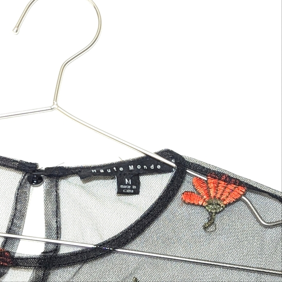 Haute Monde Black Floral Embroidered Blouse - Picture 6 of 7